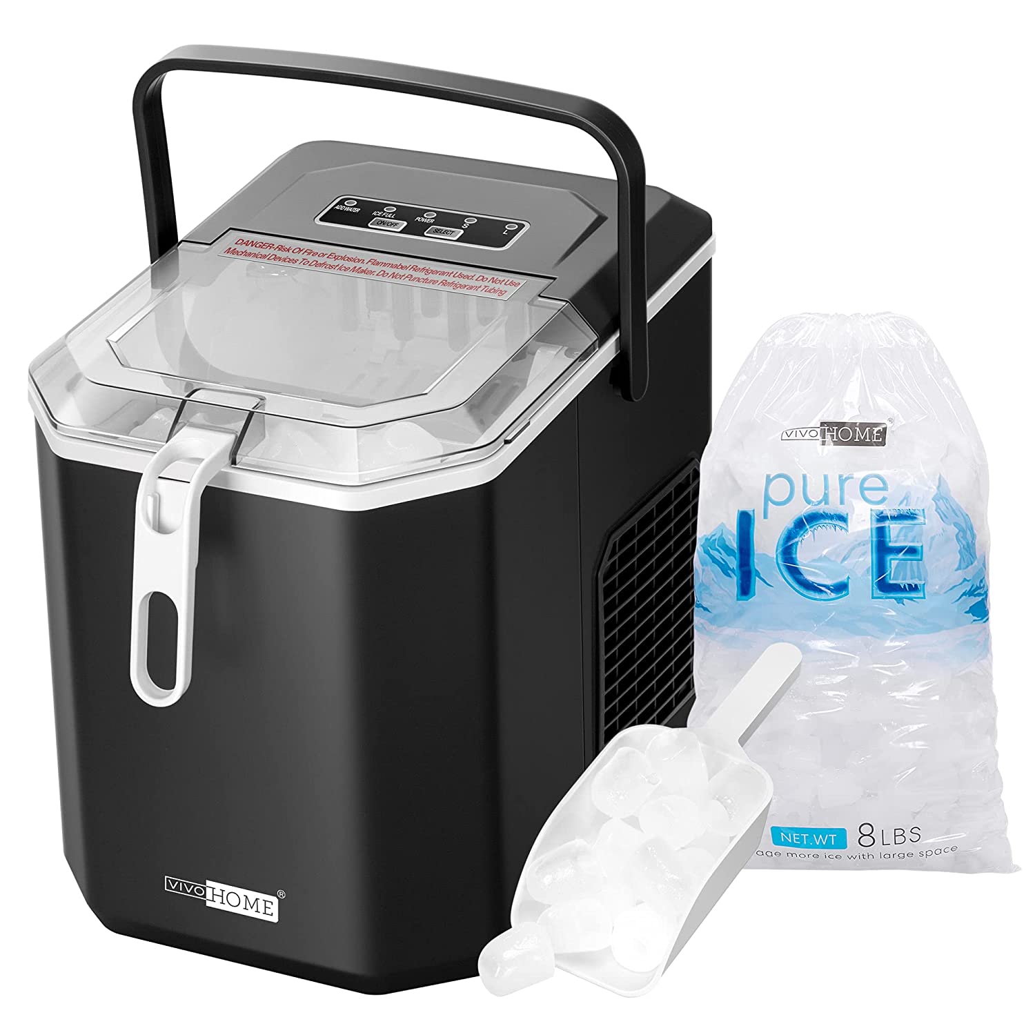 VIVOHOME Electric Portable Compact Countertop Automatic Ice Cube Maker Machine with Handle Hand Scoop 10 Ice Bags and Self Cleaning Function 26.5lbs