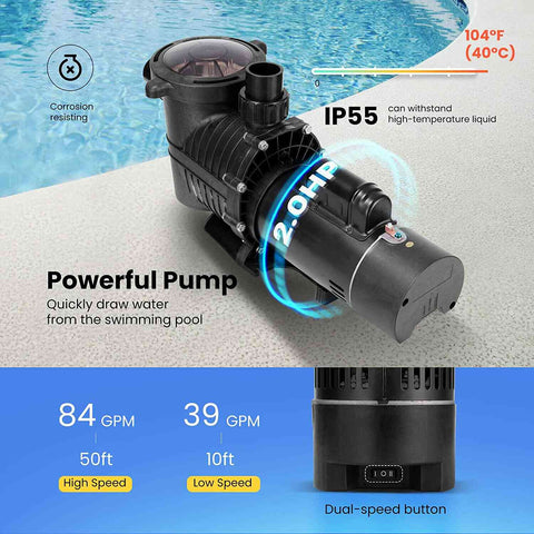 VIVOHOME 2.0 HP Dual Speed Swimming Pool Pump with Strainer Basket