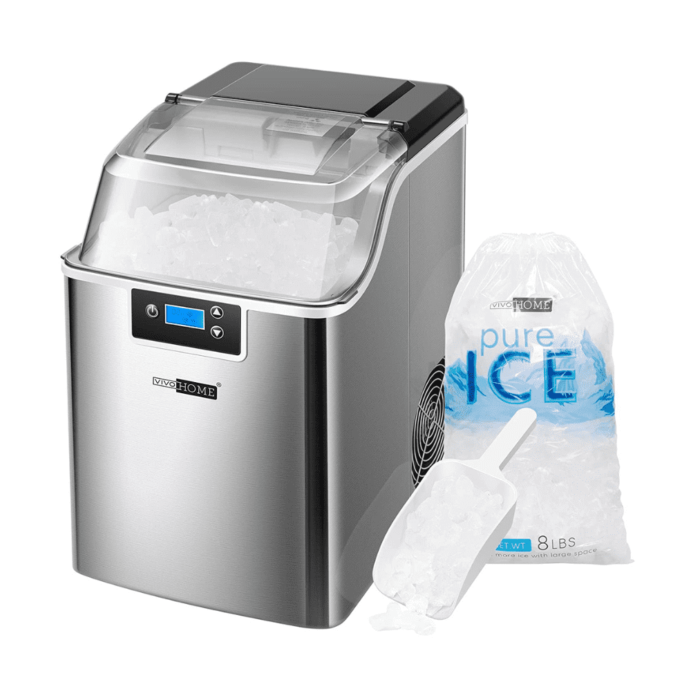 VIVOHOME countertop Ice Maker Stainless Steel,Electric Portable Compact  Countertop Automatic Ice Cube Maker Machine 26lbs/day Light Silver 