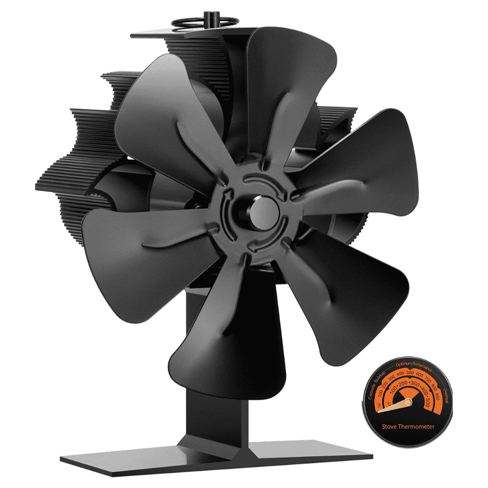Heat Powered Stove Fan 6-Blades & Thermometer Eco-friendly Fireplace  Accessories