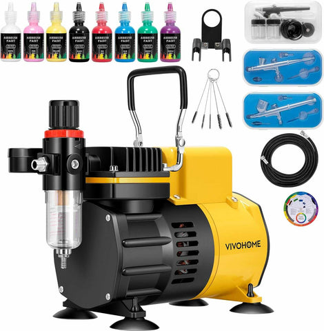 VIVOHOME Airbrushing Kit with Dual Fan Air Compressor and 3 Dual Action Airbrush Gun