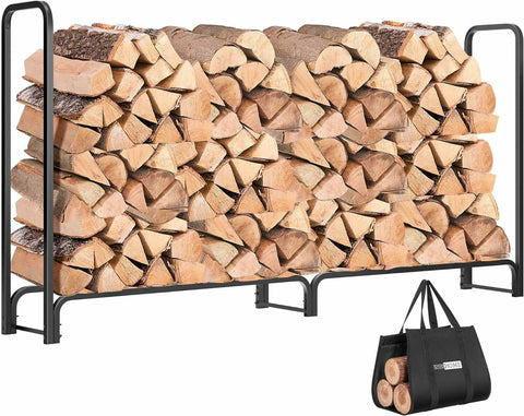 VIVOHOME 8ft Firewood Rack Log Wood Holder with Carrier Bag