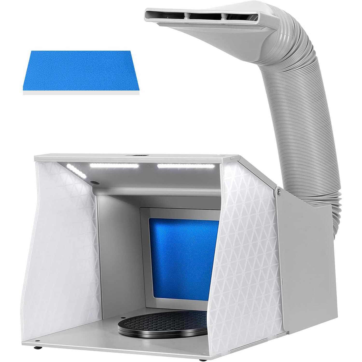 VIVOHOME Dual Fans Airbrush Paint Spray Booth with 4 LED Lights Turn Table and Filter Hose, Grey + Blue
