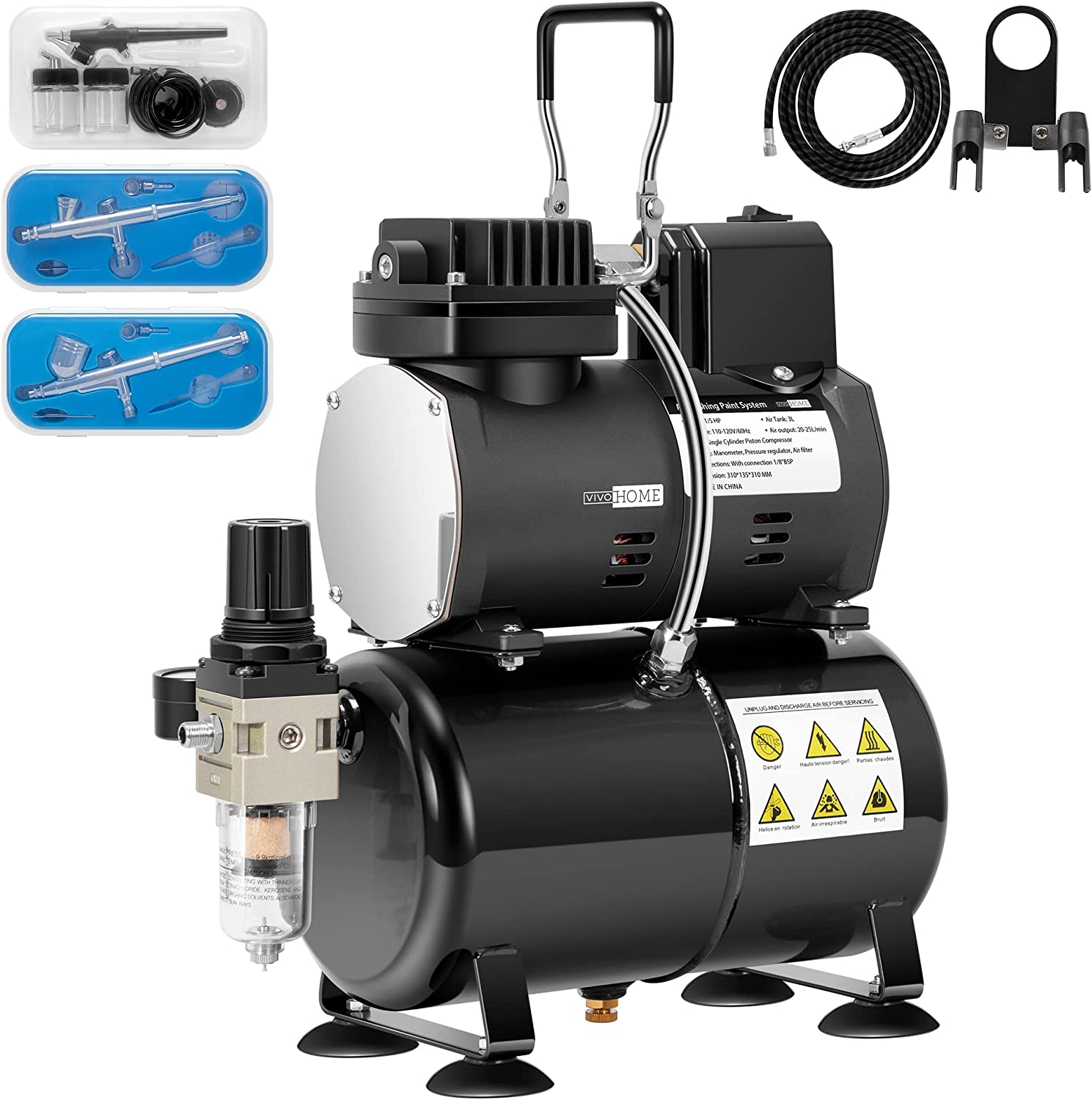 VIVOHOME Airbrush Kit with 1/5 HP Professional Air Compressor with 3L Tank