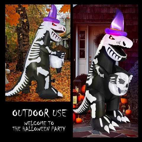 VIVOHOME 8ft Height Halloween Inflatable Lighted Skeleton Dinosaur with Flickering Red Eyes and Speaker Blow up Outdoor Lawn Yard Decoration