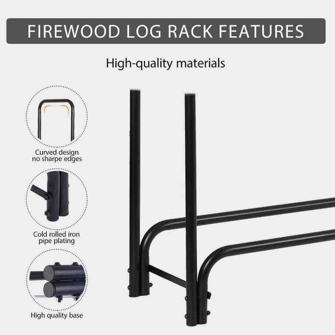 VIVOHOME 8ft Heavy Duty Indoor Outdoor Firewood Storage Log Rack with Cover Combo Set Black