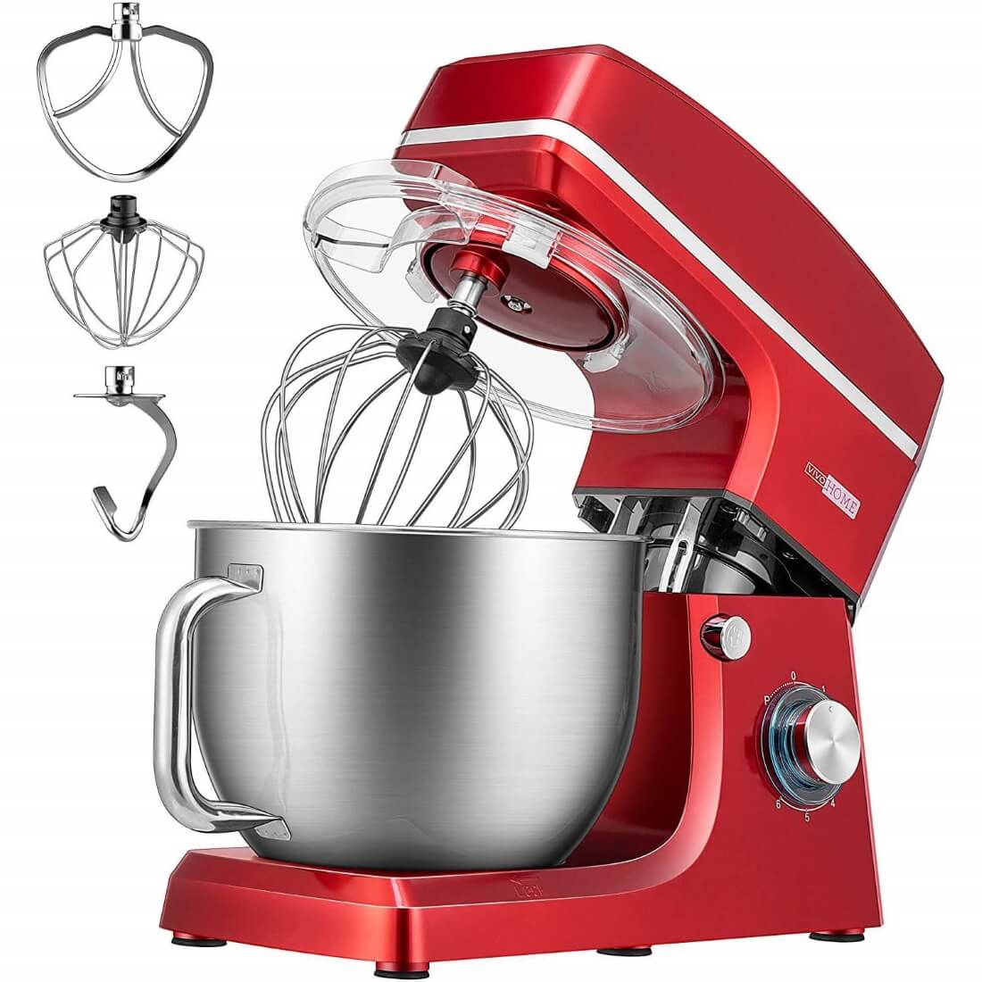 Aucma Stand Mixer,6.5-QT 660W 6-Speed Tilt-Head Food Mixer, Kitchen  Electric Mixer with Dough Hook, Wire Whip & Beater 2 Layer Red Painting  (6.5QT