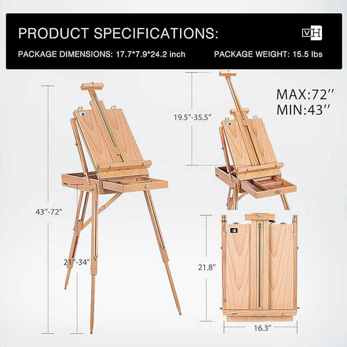 French Style Easel Folding Sketch Painting Easel with Drawer, Artist