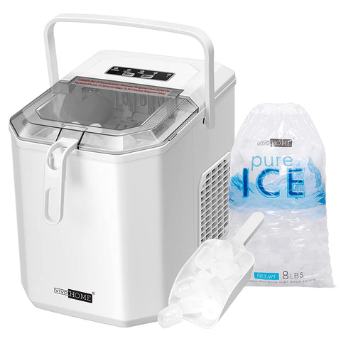VIVOHOME Ice Cube Maker Machine Portable Countertop with Handle Hand Scoop 10 Ice Bags and Self Cleaning Function 26lbs/Day