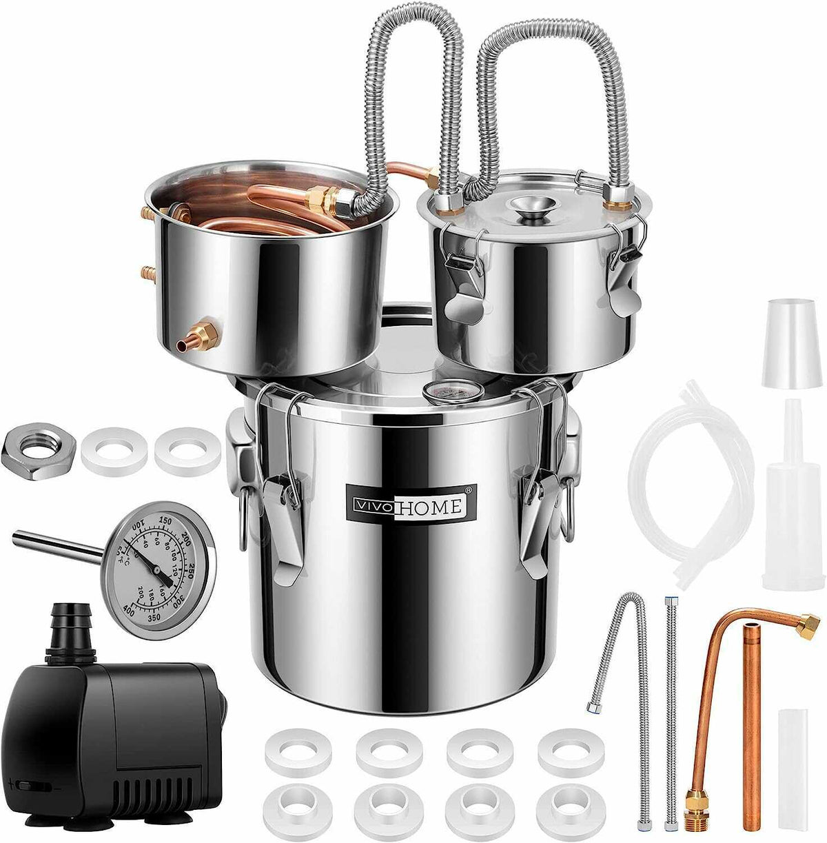 VIVOHOME Alcohol Still Stainless Steel Pots Home Brewing Kit with Built-in Thermometer
