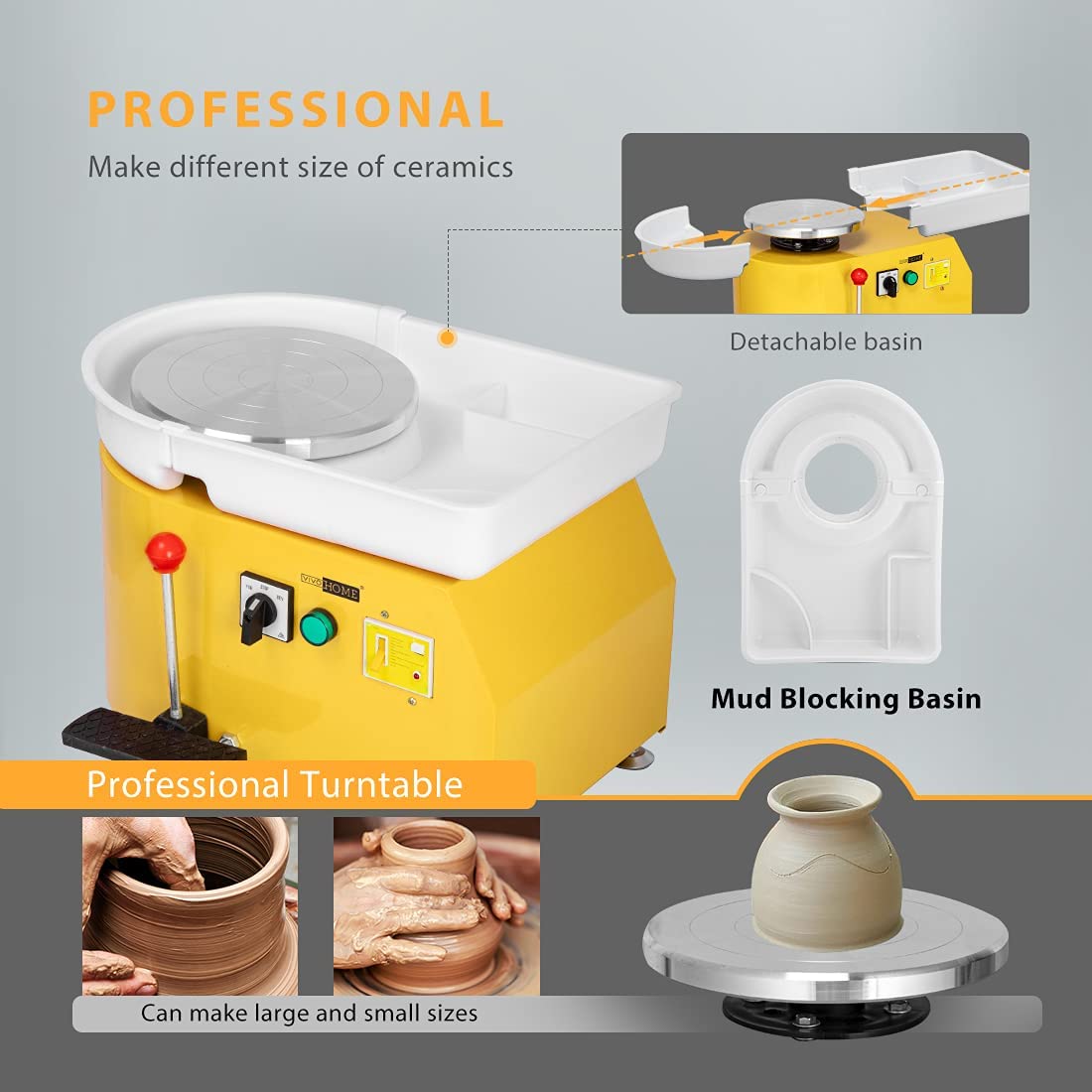 Electric Pottery Wheel Machine, Mini Pottery Ceramic Machine Adjustable  Speed Clay Machine with Turntable Tray Portable Pottery Forming Machine for