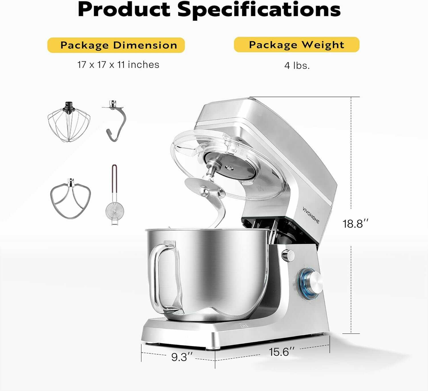VIVOHOME 7.5 Quart Stand Mixer, 660W 6-Speed Tilt-Head Kitchen Electric  Food Mixer with Beater, Dough Hook, Wire Whip, and Egg Separator, Champagne