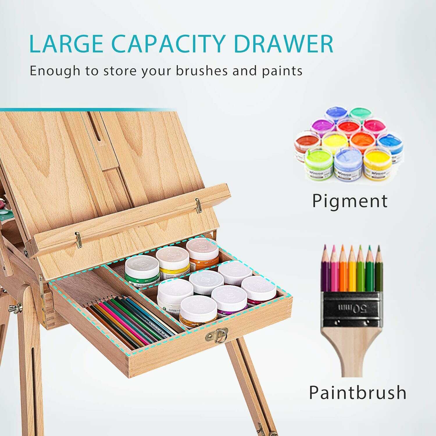 VH French Style Wooden Art Easel Portable Tripod Painting Stand Height Adjustable with Sketch Box and Storage Drawer Palette