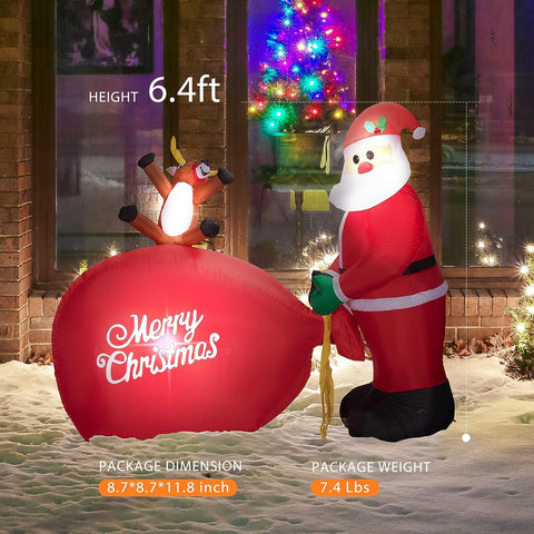 VIVOHOME 6ft Height Christmas Inflatable Santa with Gift Bag and Reindeer