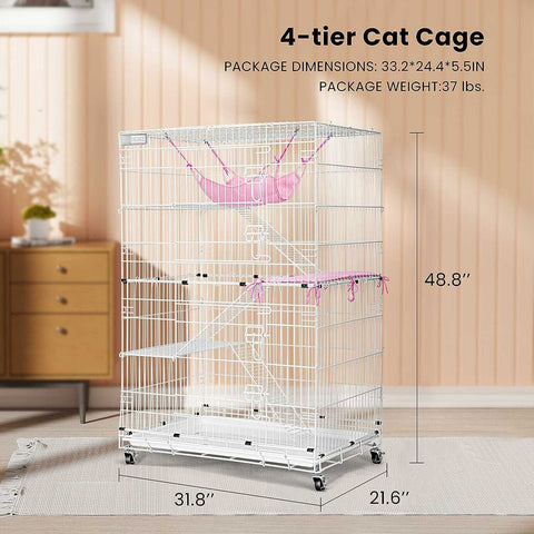 VIVOHOME 4-Tier 49 Inch Metal Cat Kitten Cage 360° Rotating Casters