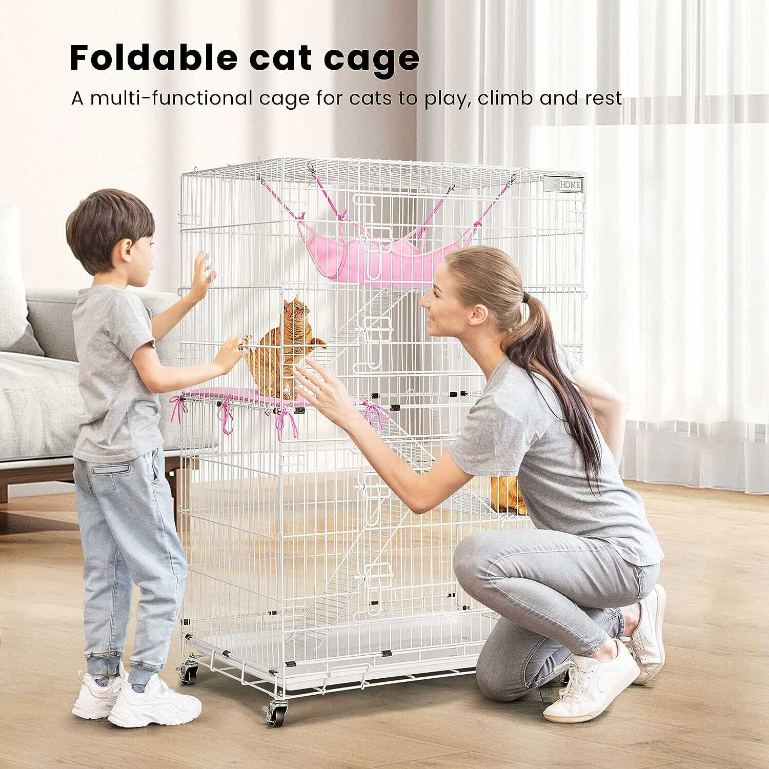 VIVOHOME 4-Tier 49 Inch Metal Cat Kitten Cage 360° Rotating Casters
