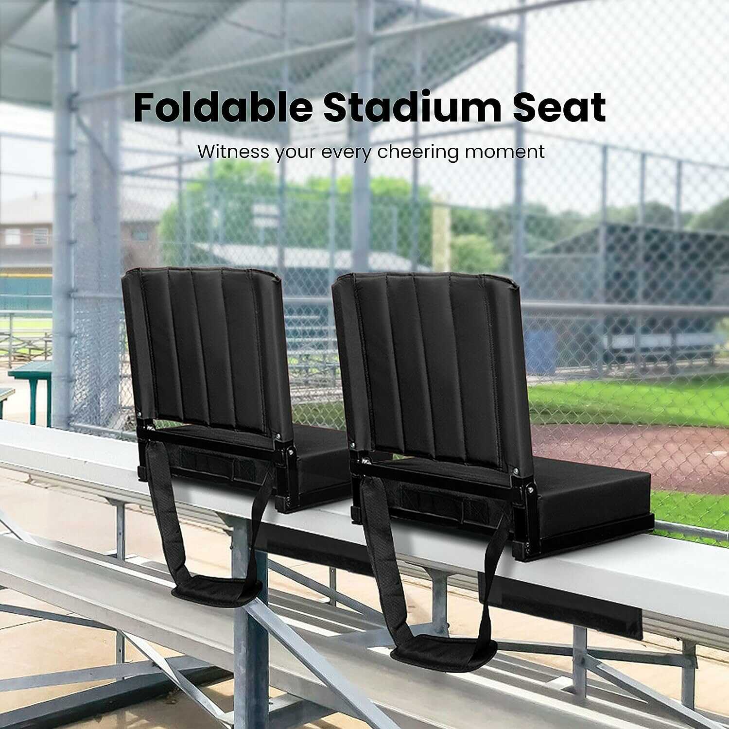 Stadium Seat For Bleachers With Back Support And Wide Padded Cushion,  Portable Bleacher Seat With Shoulder Strap, Carrying Handle & Cup Holder