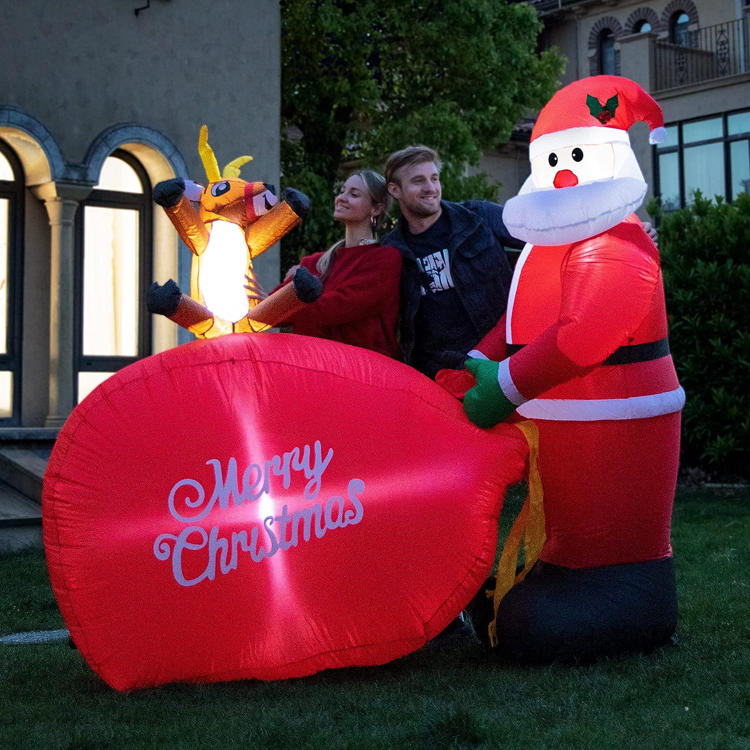 VIVOHOME 6ft Height Christmas Inflatable Santa with Gift Bag and Reindeer