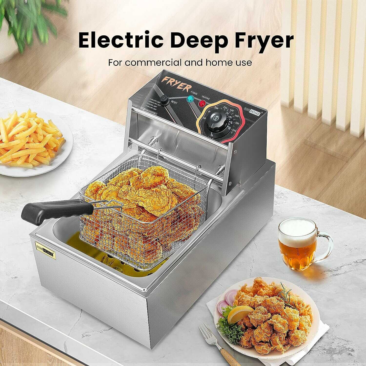 VIVOHOME 20.7 Qt. Stainless Steel Electric Deep Fryer with 2 6.35