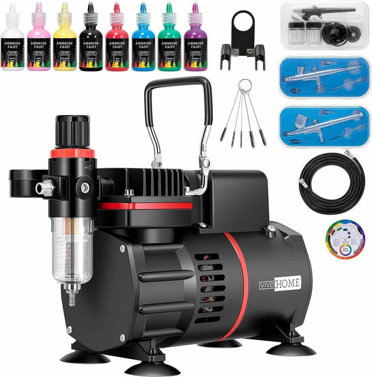VIVOHOME Airbrushing Kit with Dual Fan Air Compressor and 3 Dual Action Airbrush Gun 1479