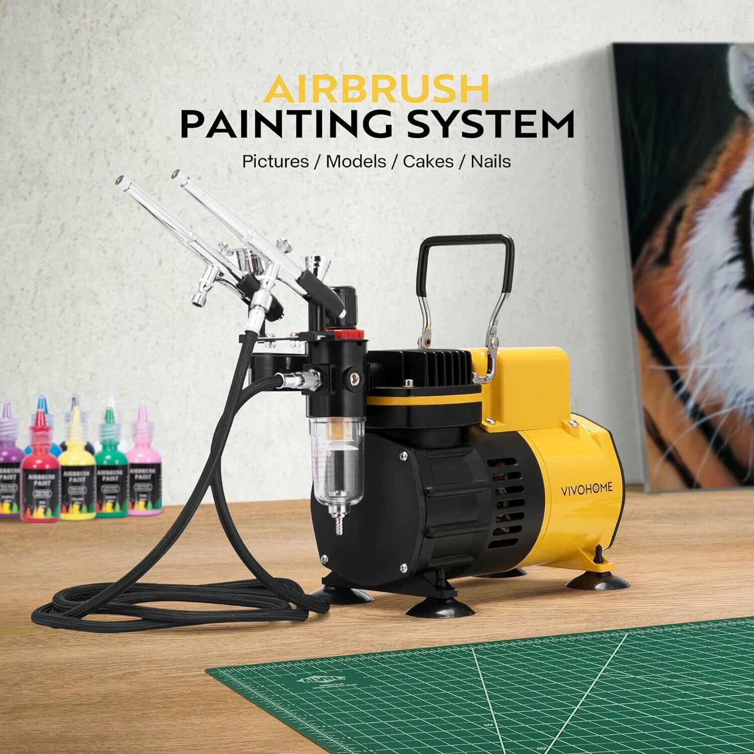VIVOHOME 110-120V Professional Airbrushing Paint System, Yellow