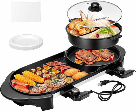 VIVOHOME 2200W Electric Hot Pot with Grill