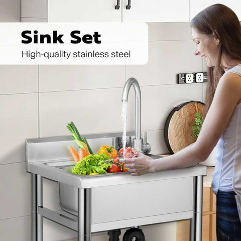VIVOHOME Stainless Steel Utility Sink with Hot and Cold Faucet