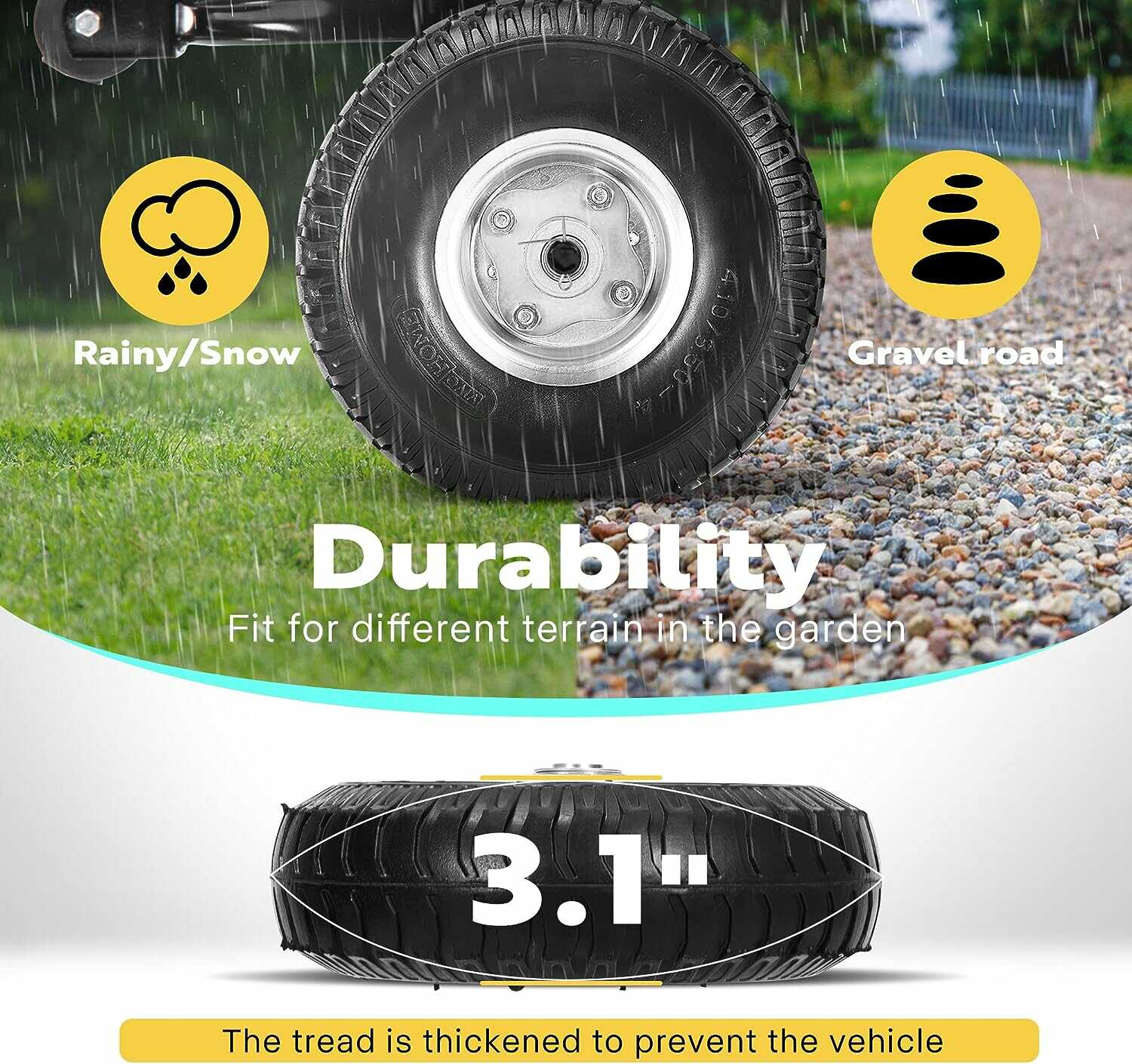VIVOHOME 4.10/3.50-4 Polyurethane Solid Wheel Non-Rubber Tires for Garden Utility Wagon Cart 2Packs