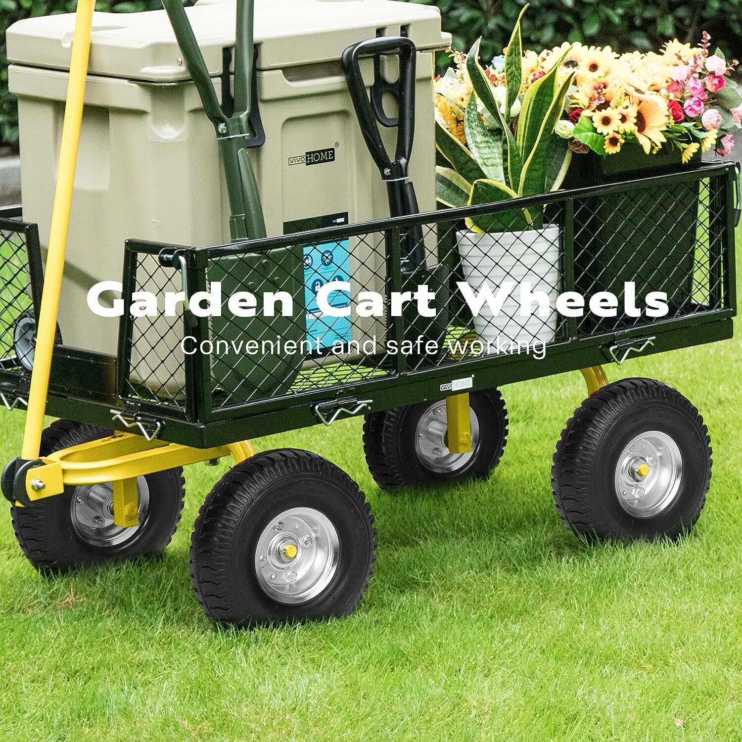 VIVOHOME 4.10/3.50-4 Polyurethane Solid Wheel Non-Rubber Tires for Garden Utility Wagon Cart 2Packs