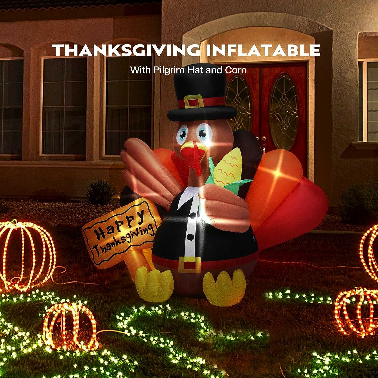 VIVOHOME 4.9ft Inflatable Turkey and Corn with Built-in LED Lights