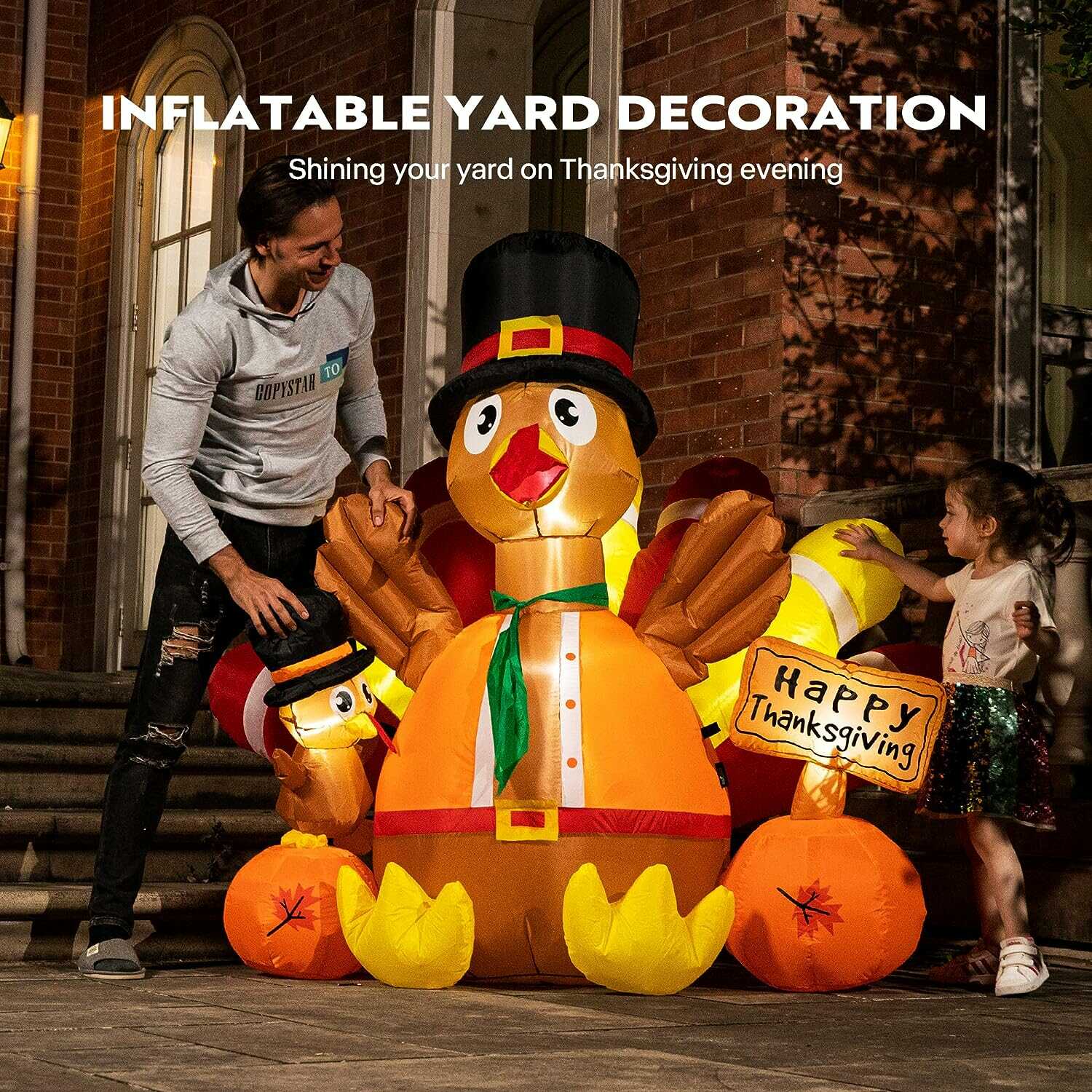 VIVOHOME 4.9ft Inflatable Turkey with Built-in LED Lights