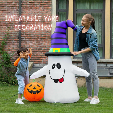 VIVOHOME 5ft Halloween Lighted White Ghost with Pumpkin Lantern