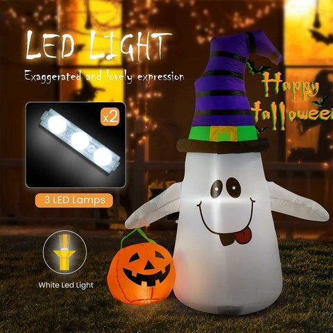 VIVOHOME 5ft Halloween Lighted White Ghost with Pumpkin Lantern