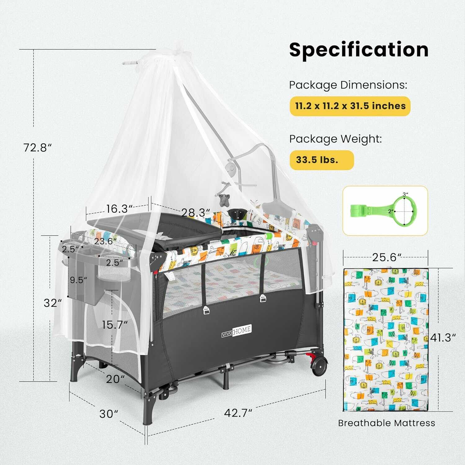 VIVOHOME 5 in 1 Baby Bassinet Bedside Sleeper Pack and Play