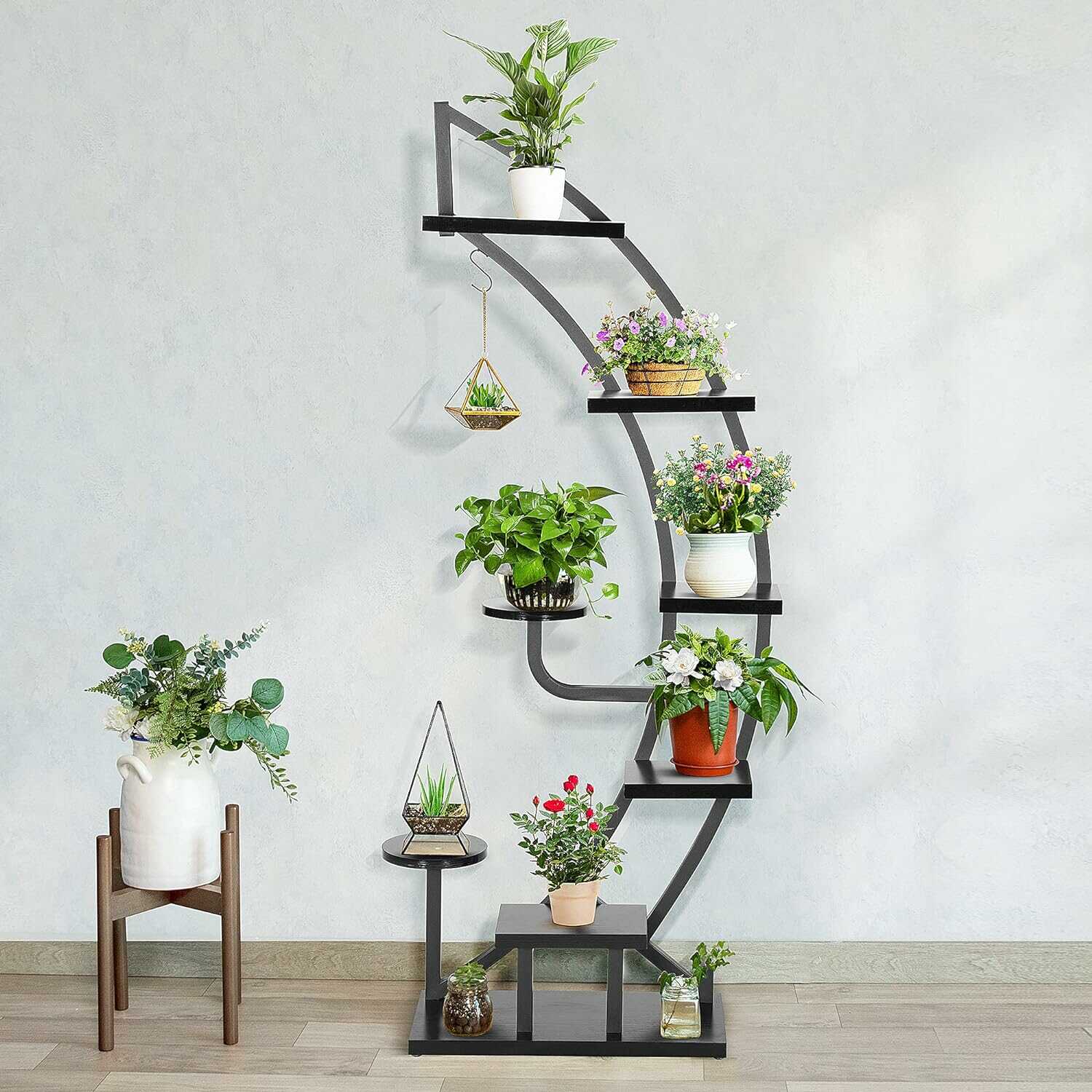 VIVOHOME 6 Tier 9 Potted Steel-wood Plant Stand 3 Color
