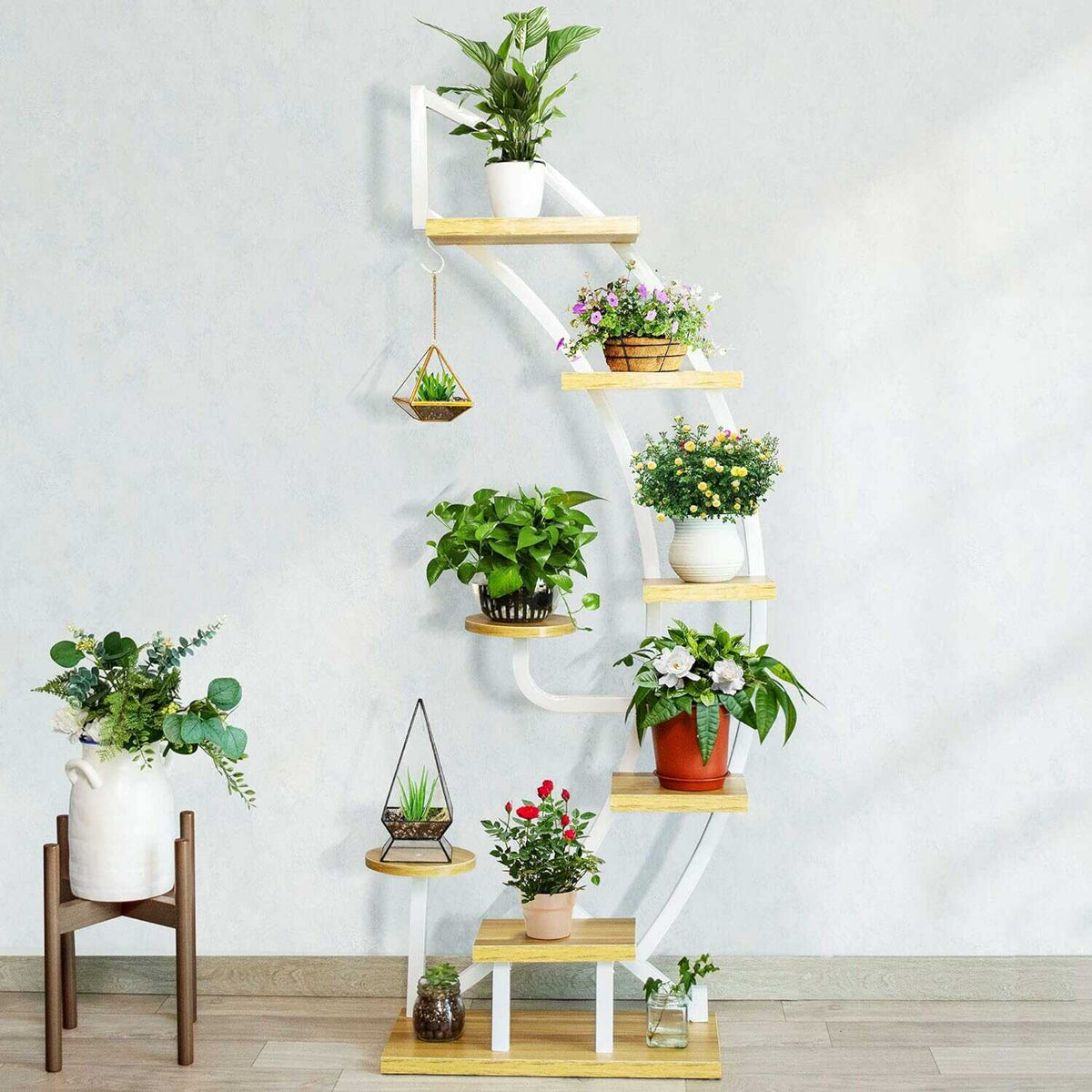 VIVOHOME 6 Tier 9 Potted Steel-wood Plant Stand 3 Color
