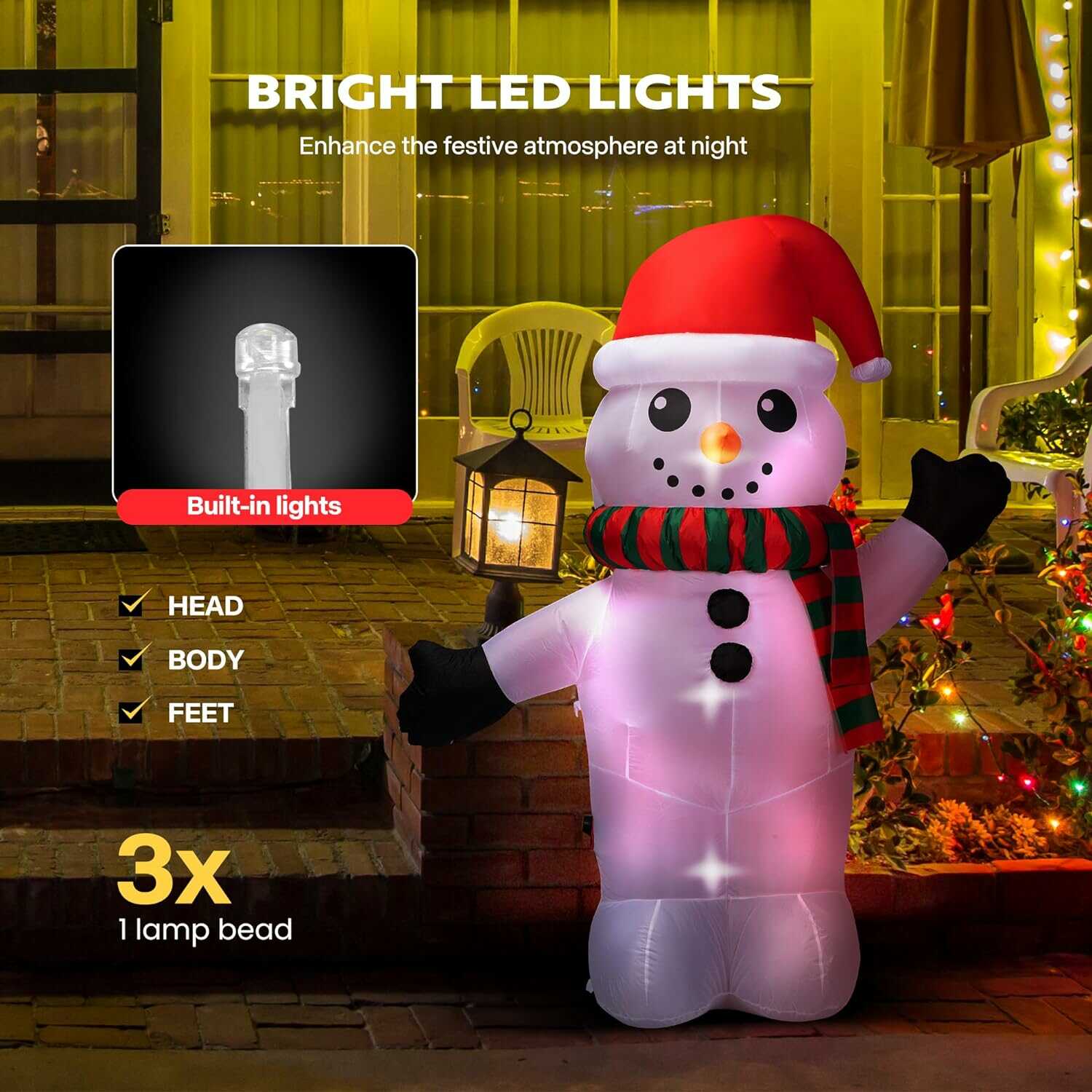 VIVOHOME 6ft Christmas Inflatable LED Lighted Santa and Snowman