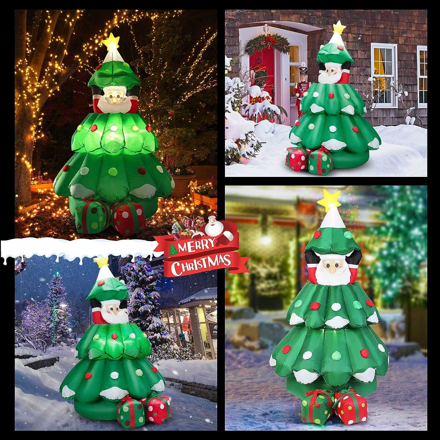 VIVOHOME 6ft Inflatable LED Lighted Christmas Tree with Pop up Santa