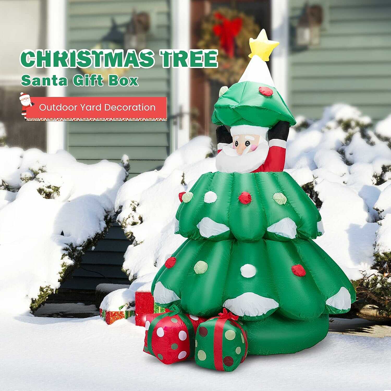 VIVOHOME 6ft Inflatable LED Lighted Christmas Tree with Pop up Santa