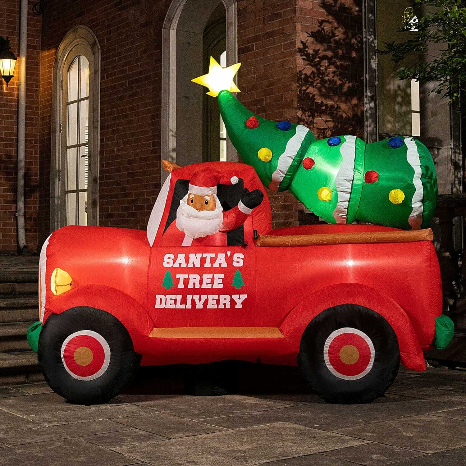 VIVOHOME 7.5ft Christmas Inflatable Santa on Red Truck with Tree Led Lighted