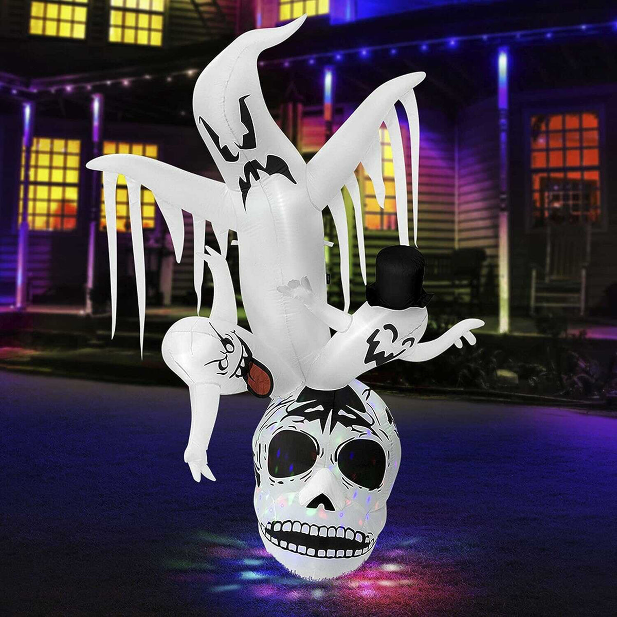 VIVOHOME 8ft Height Halloween Inflatable White Ghost Tree with 3 Faces and Skull