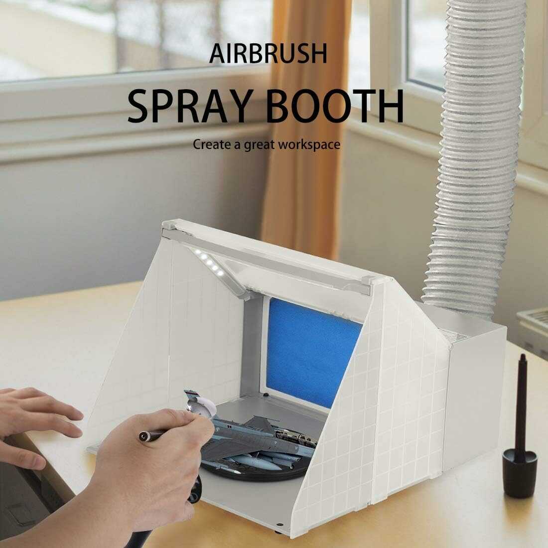 VIVOHOME Airbrush Paint Spray Booth Kit with 3 LED Lights Turn Table and Filter Hose
