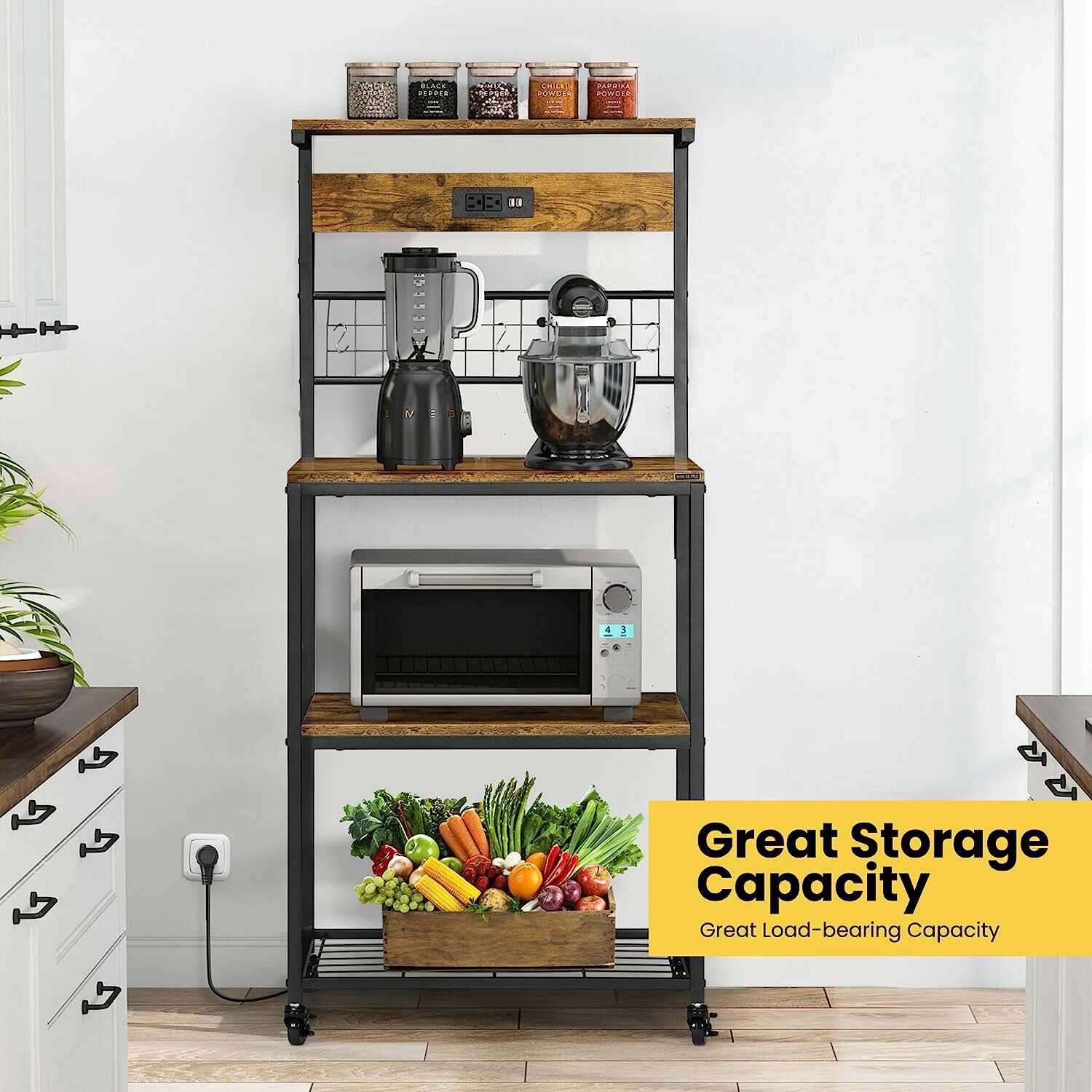 VIVOHOME Bakers Rack with Power Outlet
