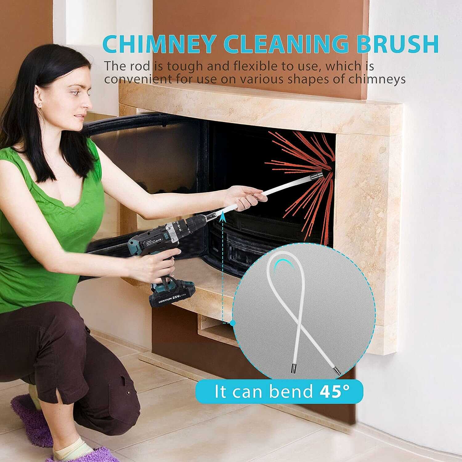 VIVOHOME Chimney Sweep Cleaning Brush Tool Kit Rotary