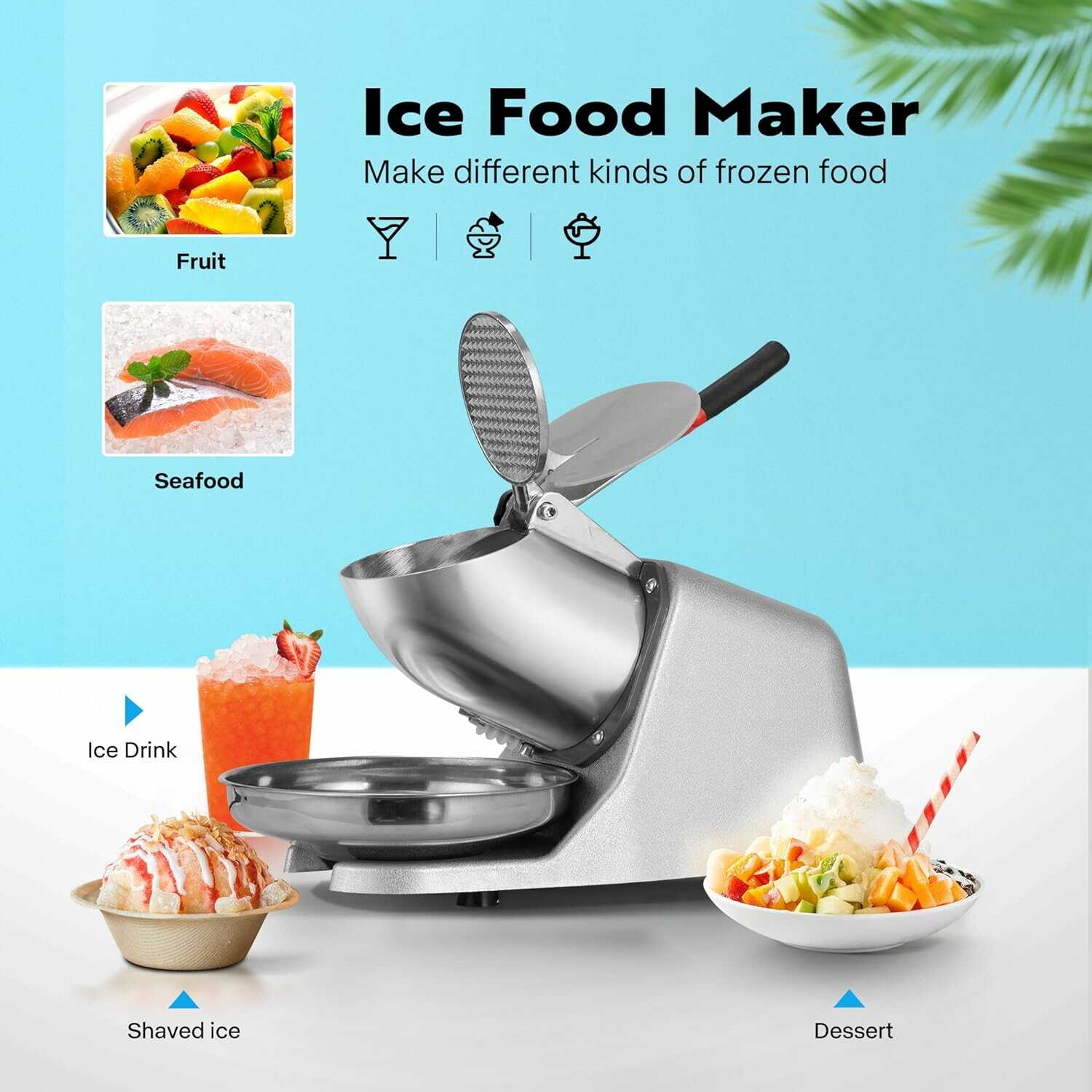 VIVOHOME Electric Snow Cone Maker Machine Dual Blades with Ice Pick 143lbshr
