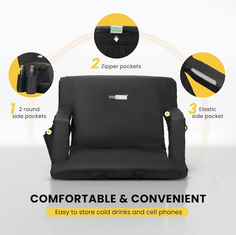 VIVOHOME Foldable Stadium Seat Chair with Backrest and Armrests, Portable Cushions