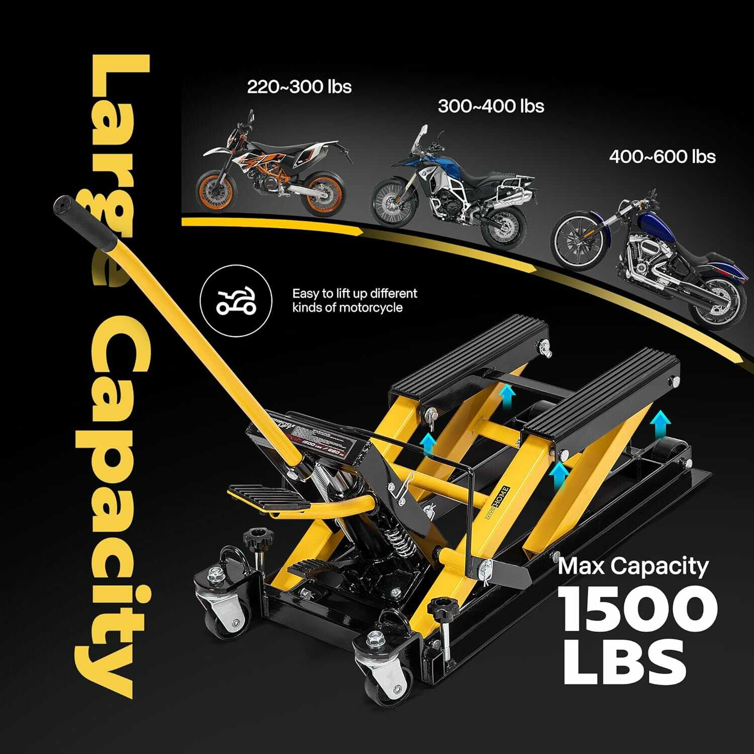 VIVOHOME Hydraulic Lift Jack Hoist Stand Motorcycle ATV 1500 lbs Steel