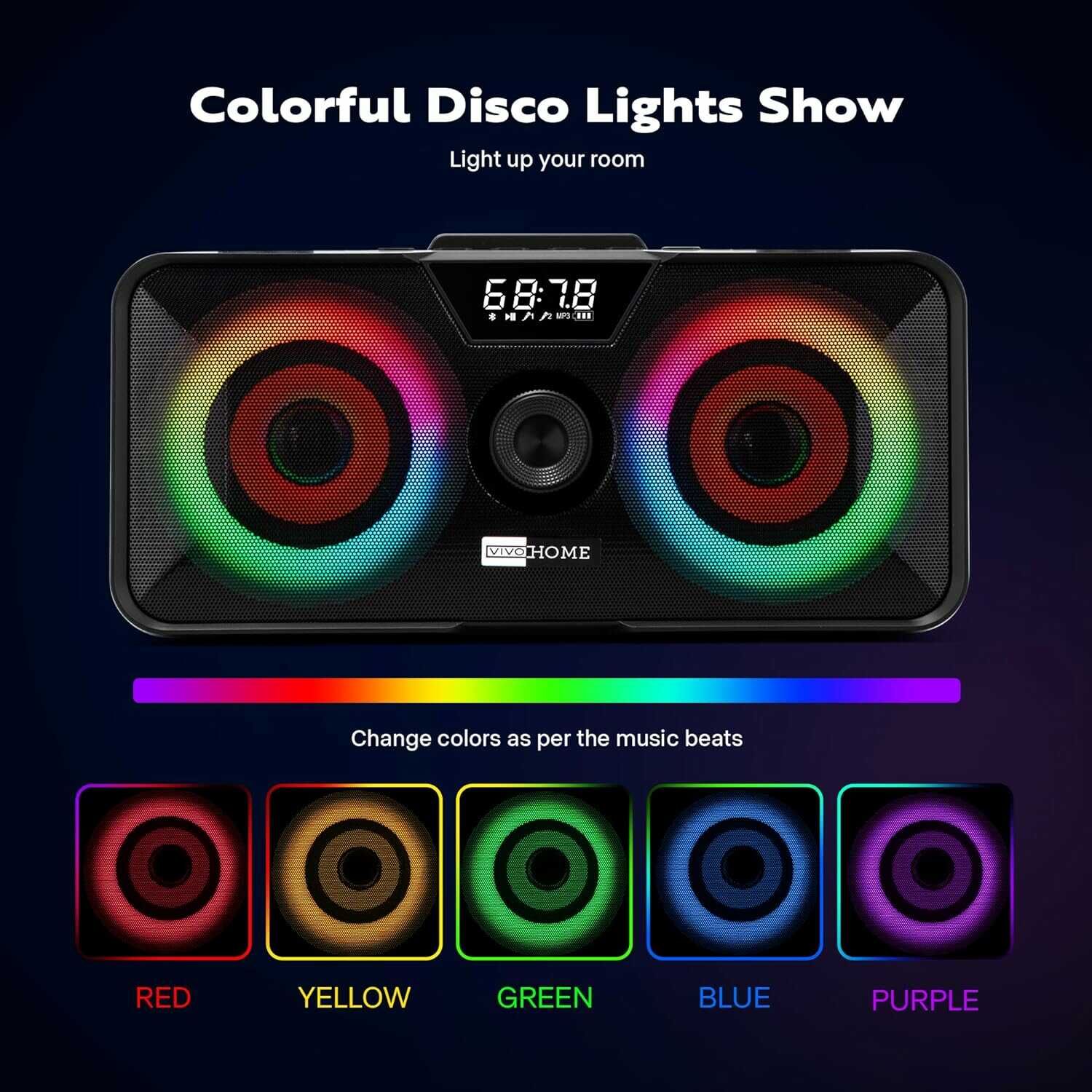 VIVOHOME Karaoke Machine Portable Bluetooth Speaker with 2 Wireless Microphones LED Lights for Party