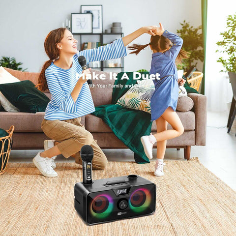 VIVOHOME Karaoke Machine Portable Bluetooth Speaker with 2 Wireless Microphones LED Lights for Party