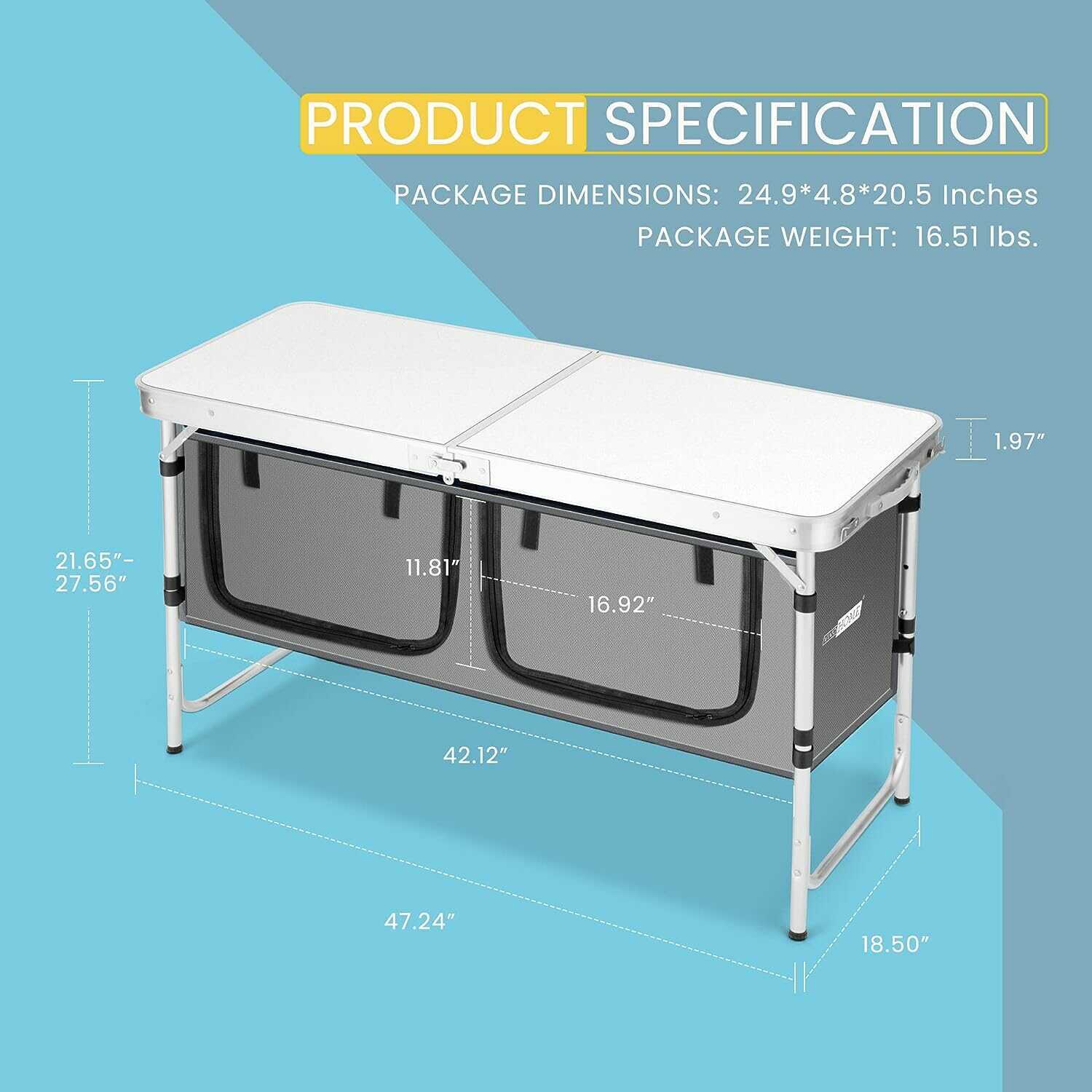 VIVOHOME Outdoor Aluminum Lightweight Folding Camping Table